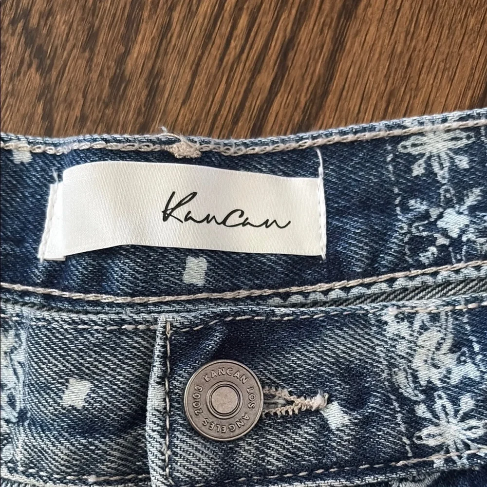 KanCan Print Frayed Denim Shorts - Picture 2 of 11